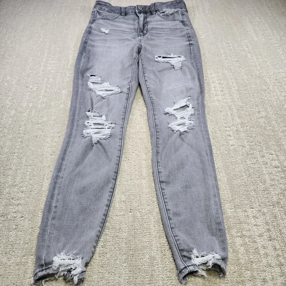 American Eagle Jeans Women 6 Short Super Hi Rise Jegging Stretch Distressed Gray